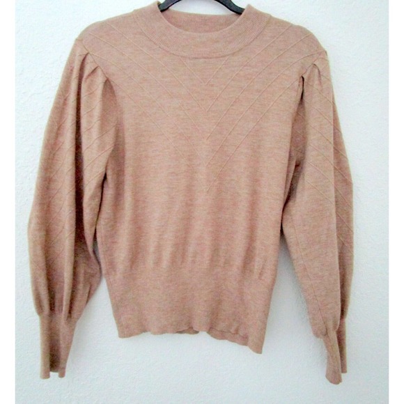 Madison + Hudson Puff Sleeved Sweater Women's M Beige Crew Neck Pullover - Picture 1 of 7